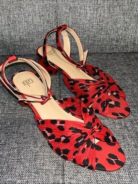 CAbi SIREN - Red and Black Leopard Knot-Front Slingback Sandals